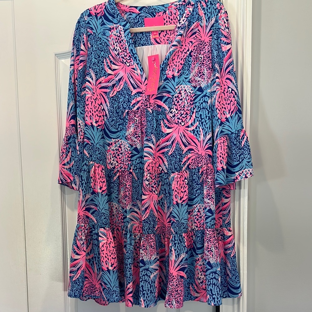 Vibrant Lilly Pulitzer Pink and Blue Pineapple Dress